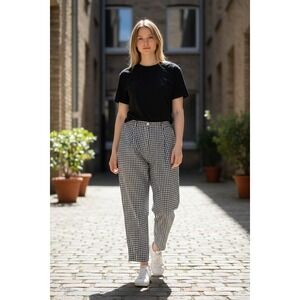 OFFON Clothing Black White Gingham Pleated High Waisted Pants Large